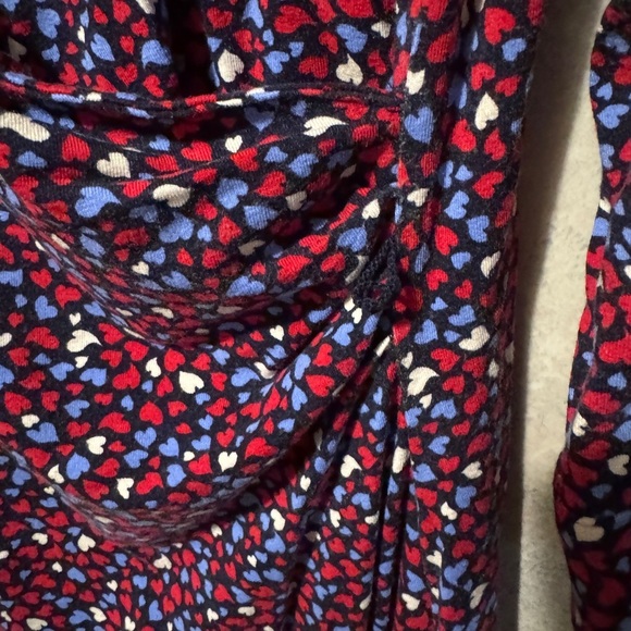 Talbots Hearts Faux Wrap Sheath Dress sz: L Blue Red Business Casual 3/4 Sleeve - Picture 2 of 6